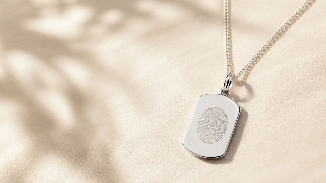 Silberne personalisierte Kette mit Fingerabdruck Anhänger für Männer