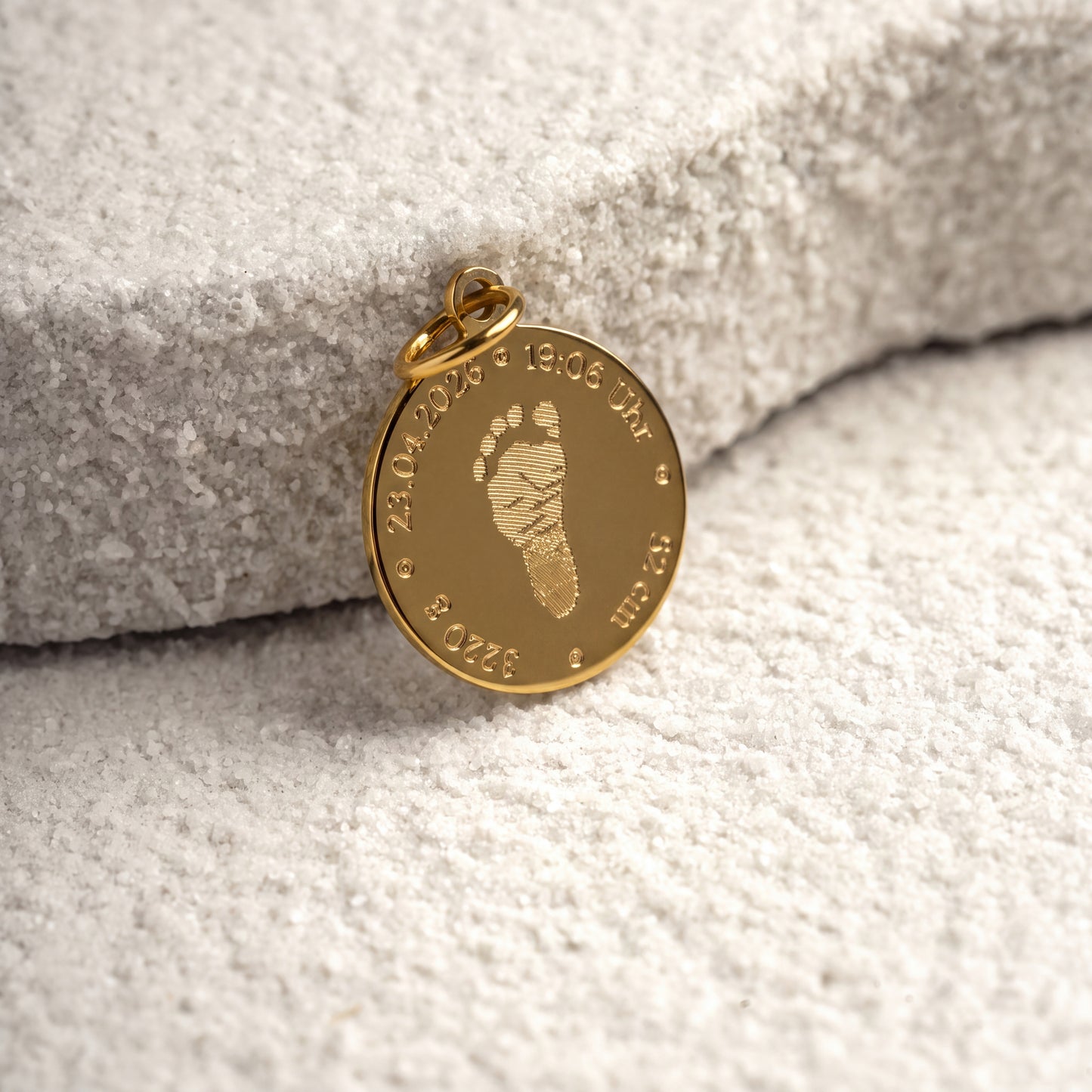 Birth Details + Footprint Charm in Solid Gold