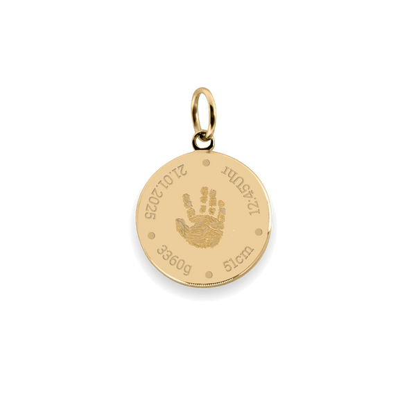Geburtsdaten + Handabdruck Charm Echtgold