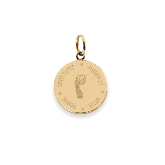 Geburtsdaten + Fußabdruck Charm Echtgold