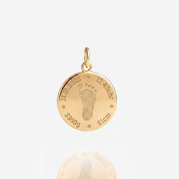 Geburtsdaten + Fußabdruck Charm Echtgold