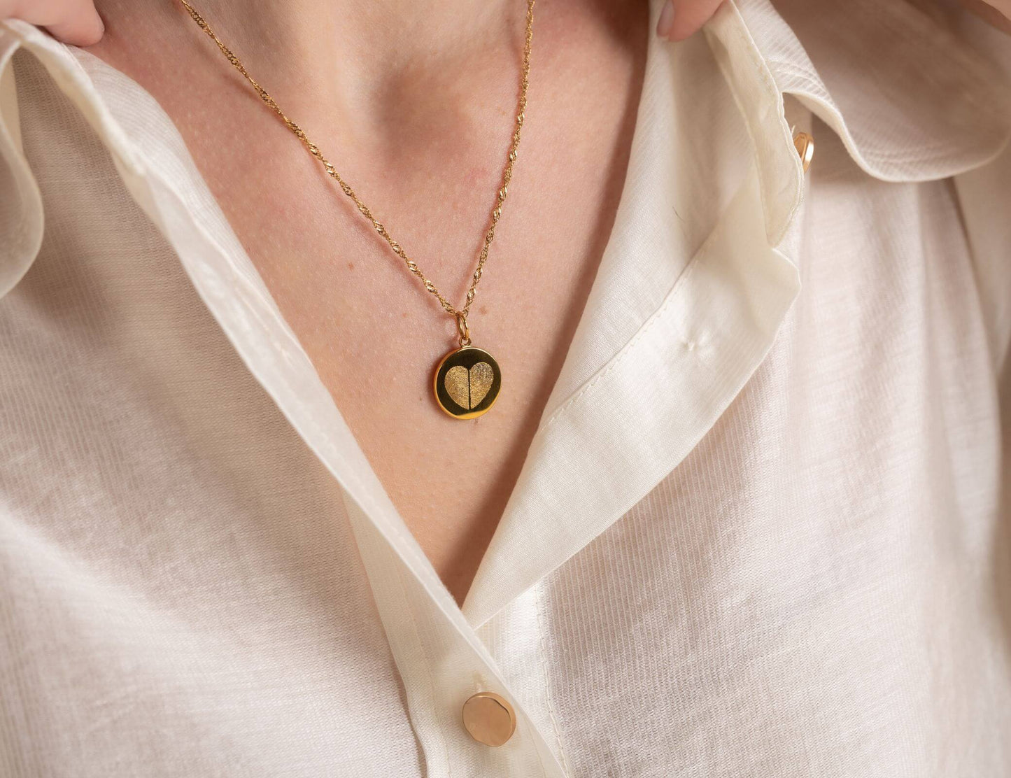 Fingerabdruck Herz mit zwei Abdrücken Charm Echtgold