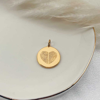 Fingerabdruck Herz mit zwei Abdrücken Charm Echtgold