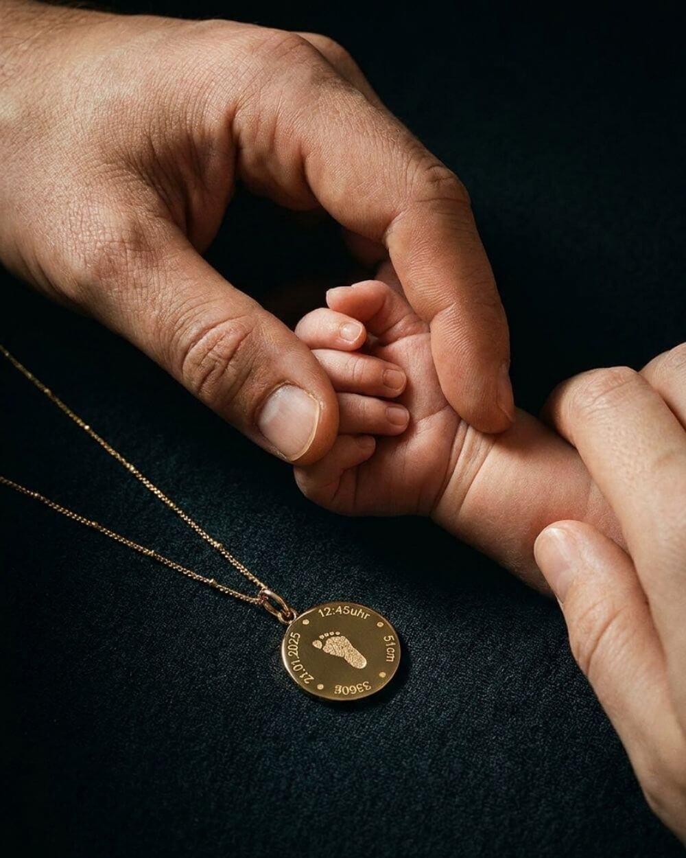 Papa und Mama halten Babyhand
